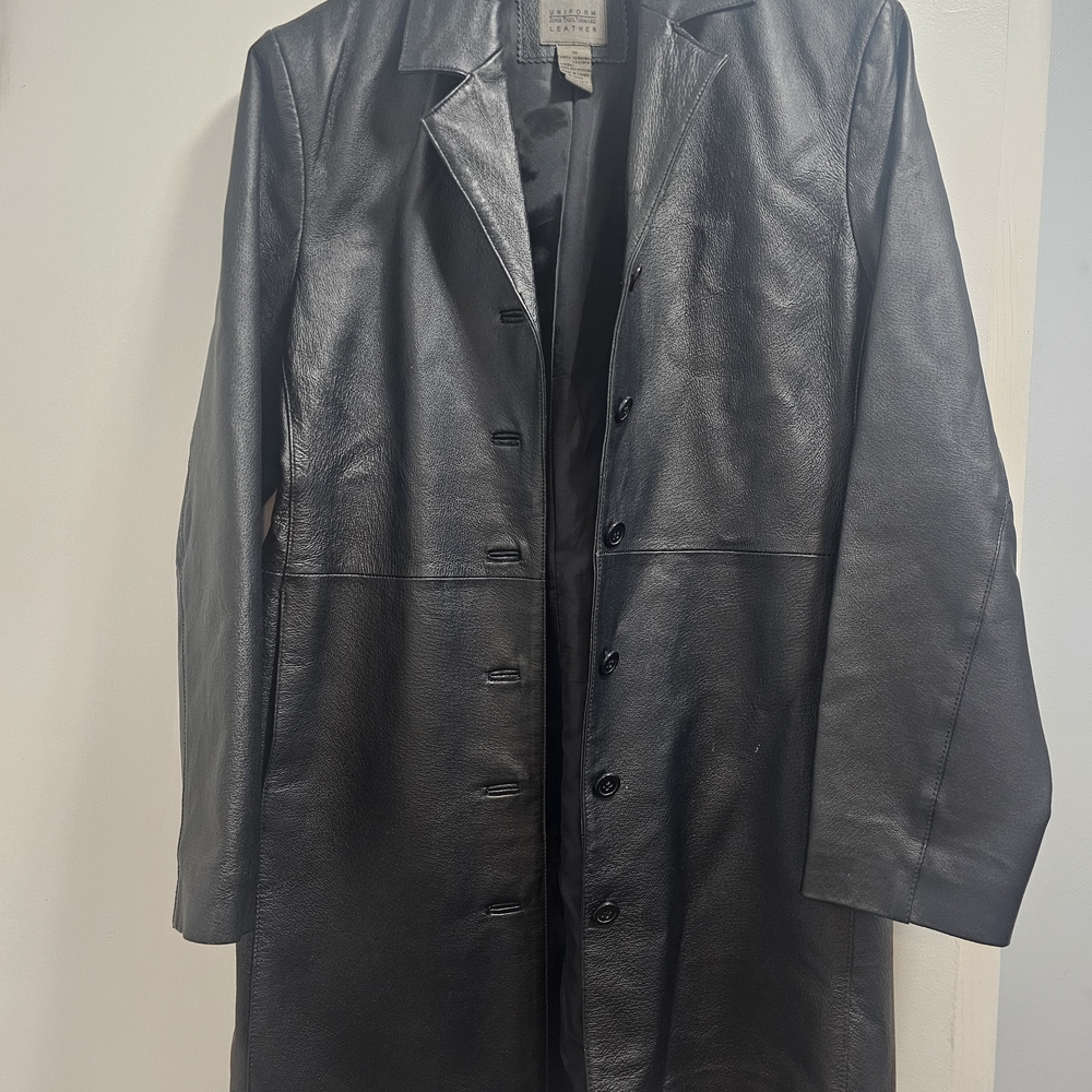 Sleek Black Leather Coat for Women